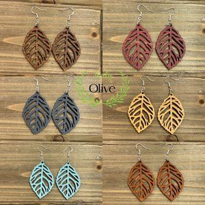 Leaf Shape Wood Earrings Fall Colors and Style Fall Leaf Wood Earrings